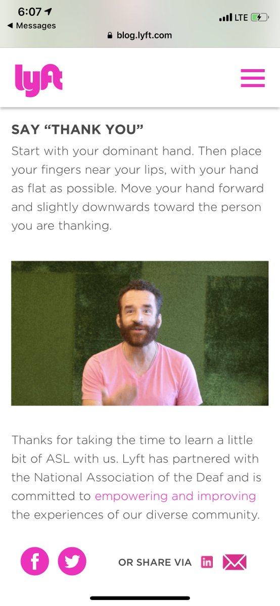 mtwojan's tweet photo. Was very impressed with @lyft last night. Got a notification ahead of time that my driver was deaf or hard of hearing. During the ride, the app taught me how to say thank you in ASL. I tried it out when Nick dropped me off and he seemed to really appreciate it. Big win for #a11y! https://t.co/HxZLo7pcG2