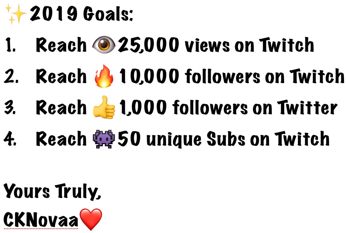 BotNovaa's tweet photo. I wanted to take some time and tell everyone my goals for ‘19. The second half of ‘18 was amazing and was when I really started to push for followers and to turn my hobby into my job. Thank you everyone for making the start of ‘19 and ‘18 amazing! #NewYearsGoals #GrindYear https://t.co/w4Cx8fuYle