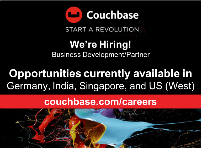 Couchbase is hiring NOW for Business Development roles worldwide! Opportunities currently available in Germany, India, Singapore, and US (West). If interested, visit our website to apply! couchbase.com/careers/open-p…