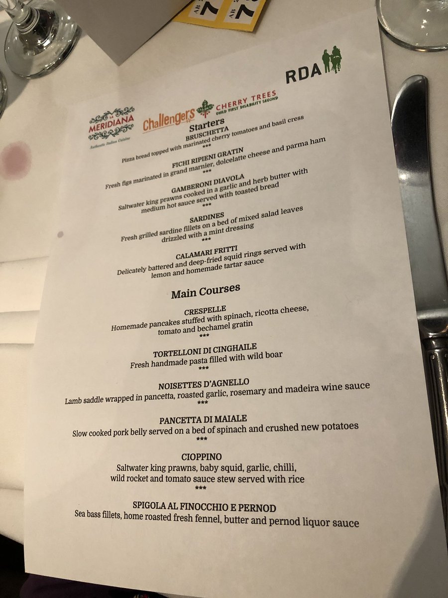 Ready to enjoy a lovely dinner from the new menu at La Meridiana, #Horsley! Thankyou @HorsleyBookRDA for inviting us @nomadtheatre & @westhorsley_wi people to support the restaurant, your charity & @D_Challengers @cherrytreesuk 😁 #italianfood #yummy #CharityTuesday #lameridiana