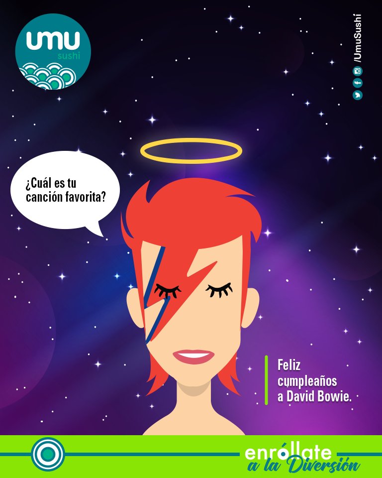 UmuSushi's tweet photo. Un día como hoy, de 1947, nació el cantante y compositor David Bowie.
#UmuSushi #Sushi #EnróllateALaDiversión #FelizMartes https://t.co/Wzf1YItSbA