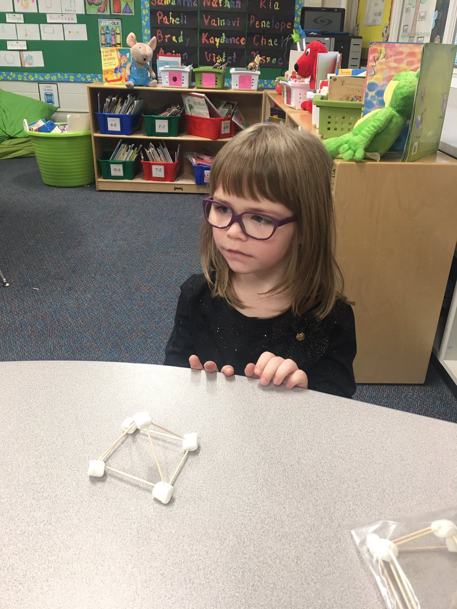 Kindergarten mathematicians are learning about 3D shapes this week. What better way to do this then build the shapes using toothpicks and marshmallows!