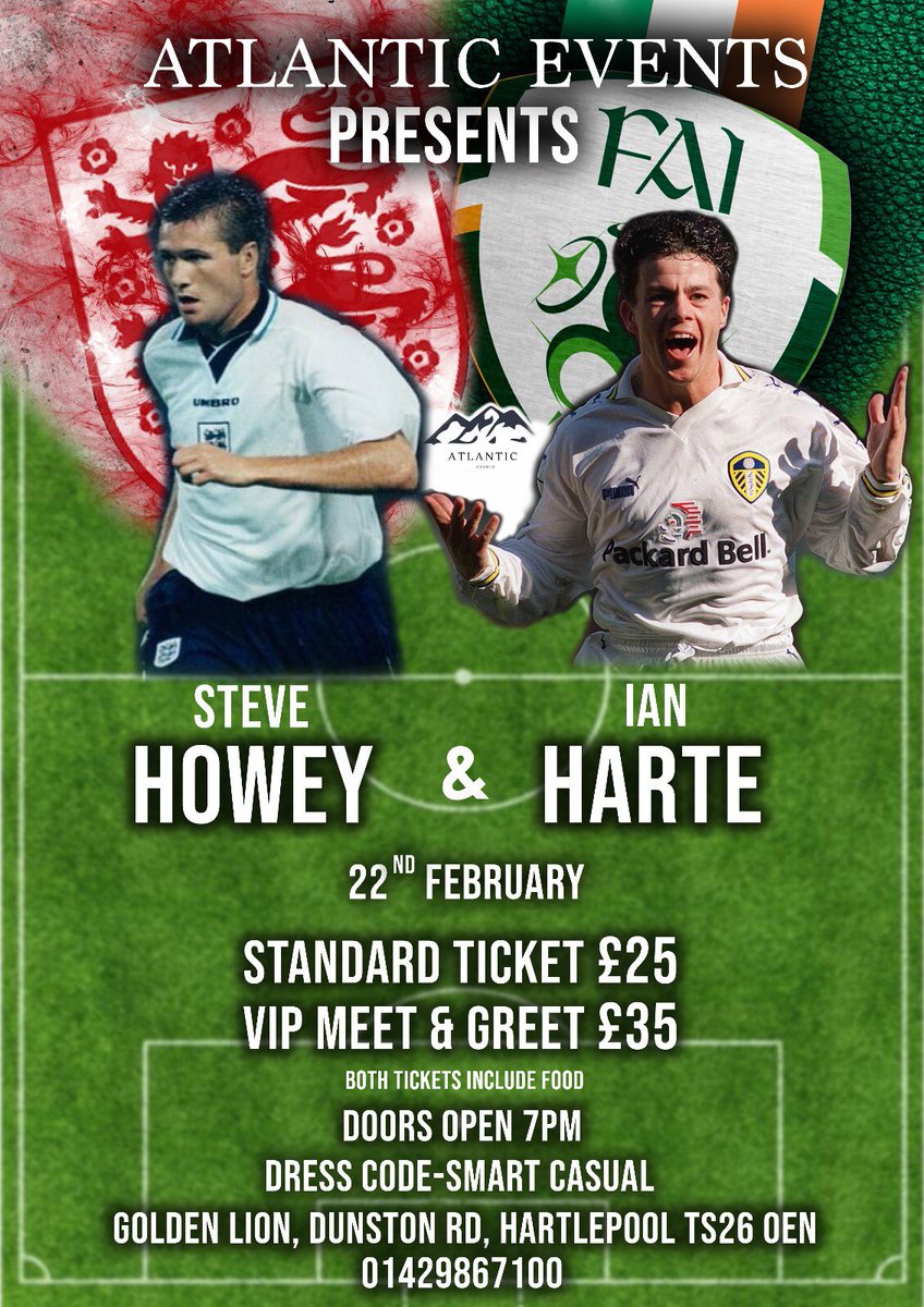 Tickets will be available next week to see these 2 legends <a href="/stevehowey624/">Steve Howey</a> &amp; <a href="/ianharte23/">Ian Harte</a> . Inbox to reserve