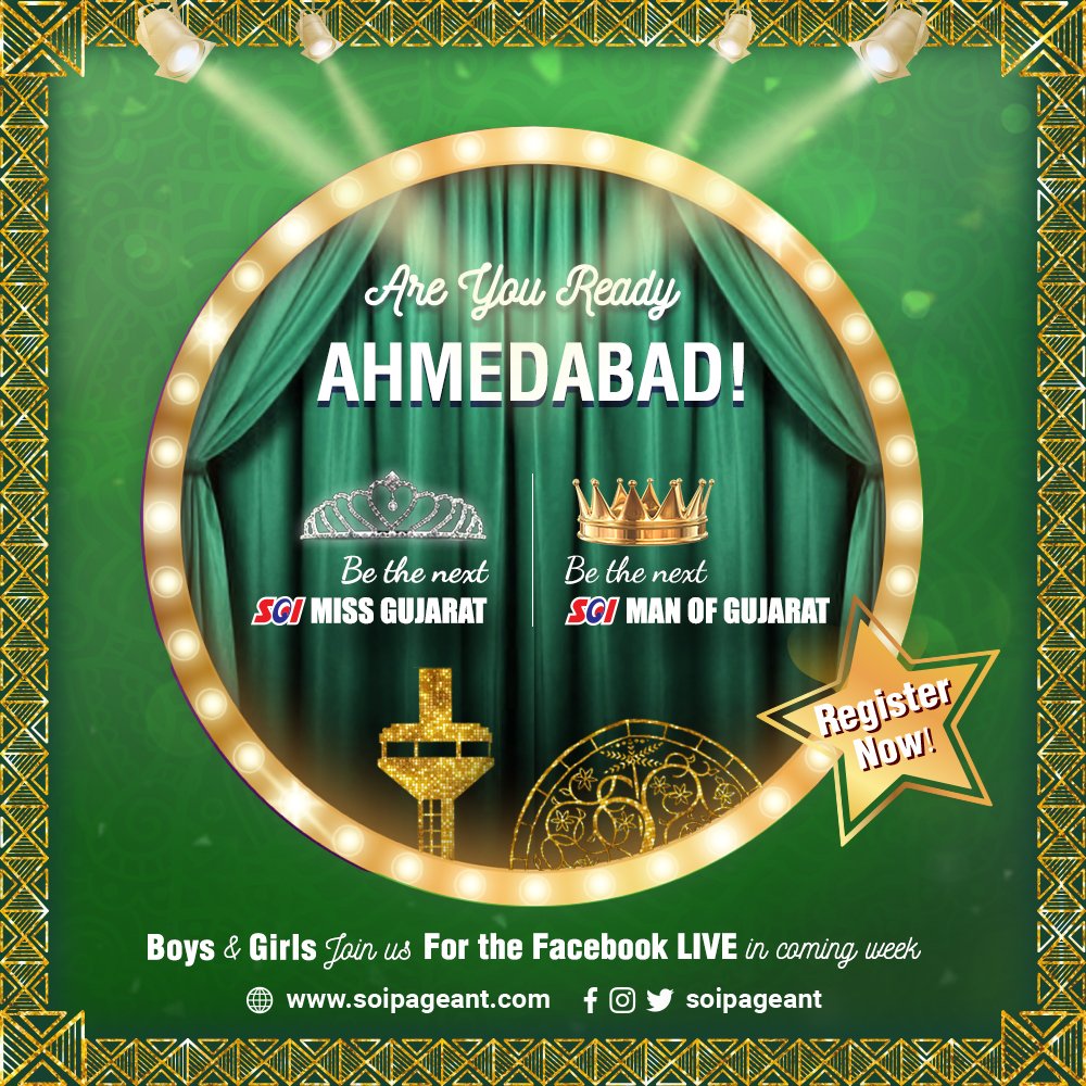 SOIPageant's tweet photo. People of Ahmedabad!
Are you ready ?
Presenting "SOI Miss Gujarat &amp; SOI Man of Gujarat"

A platform, Where STARS born.
Register Now!

Visit 
https://t.co/LOmfy7TD2i

#soipageant #fashionshow #participate #style #model #gujarat #glamour #stardom2019 #bespotted #Ahmedabad https://t.co/OrImPcXclM