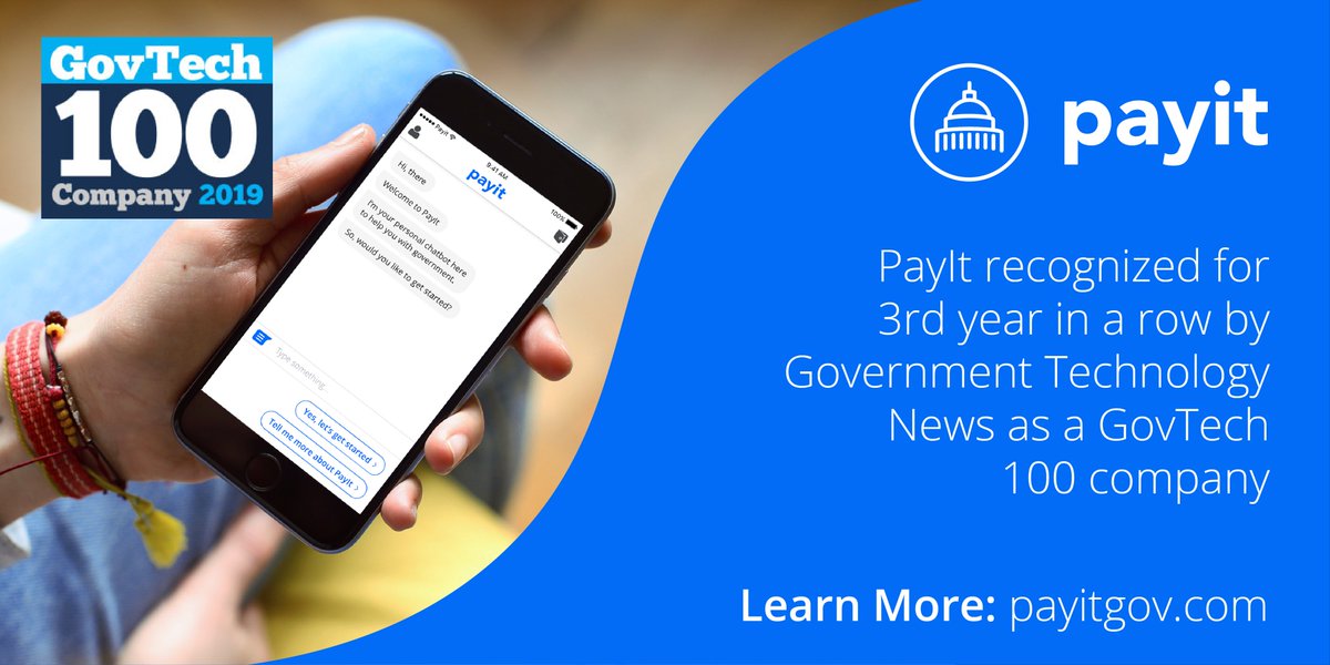 We are honored to be recognized by <a href="/govtechnews/">govtechnews</a> as a #GovTech100 company for 2019. Read more: payitgov.com/press-releases…