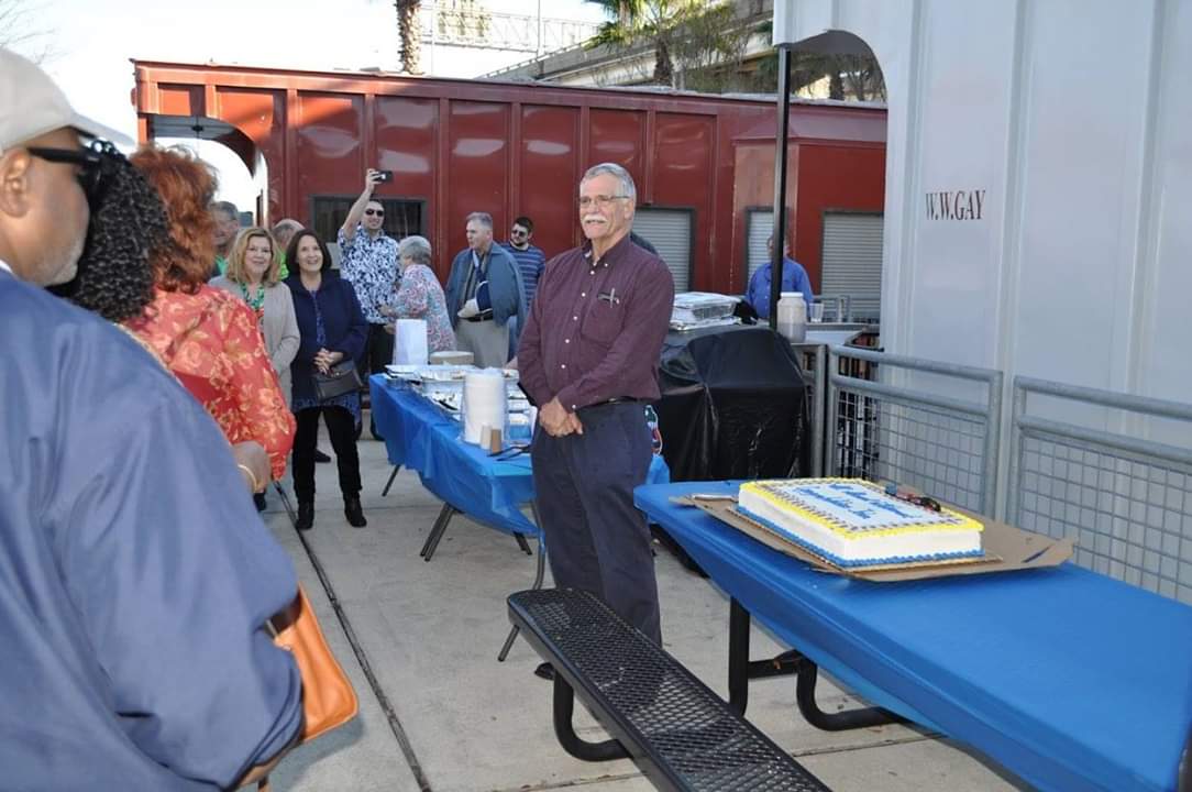 RailgatingJax's tweet photo. The place for the โ Ultimate #Railgating Experienceโ is also the place for dynamic special events. Check out the fun at John Martinโs retirement party! Congrats! #RailCar #Jax #Duuuval https://t.co/QVMe7WgYPX