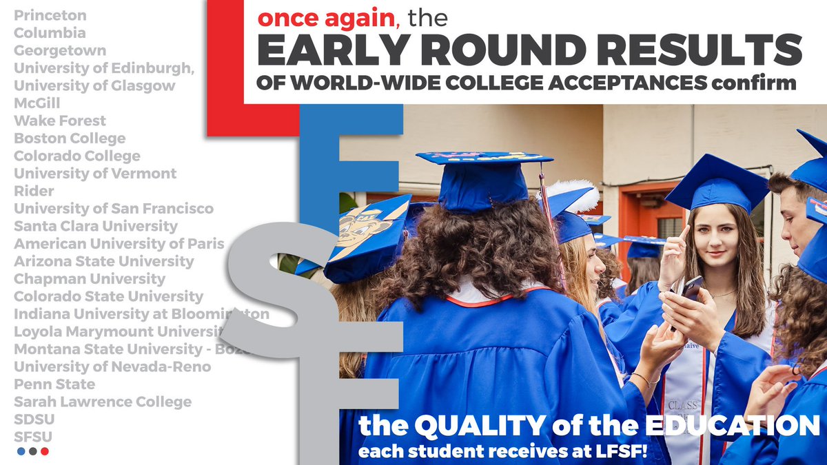 lelyceeSF's tweet photo. Early Round University Results
As the year is just beginning, we want to send a warm congratulations to our SENIORS - Class of 2019 who have received their EARLY ROUND results of world-wide college acceptances! They make us proud! #LFSF #LFSFpride #LFSFexcellence #LFSFquestion https://t.co/l42yl9q0ht
