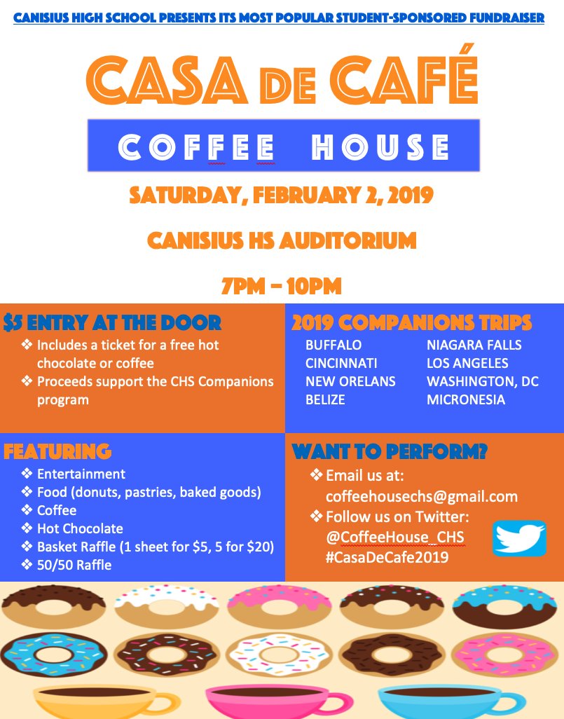 CanisiusHS's tweet photo. Canisius students are preparing for this year's @CoffeeHouse_CHS on Feb. 2.
Details: https://t.co/toaZuuTHXL #CasaDeCafe2019 https://t.co/66k74AlJxN