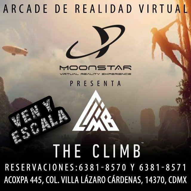 MoonstarVr's tweet photo. 👾👾👾Escala 🧗🏻‍♀️y siente el vértigo en las montañas más altas y con vistas paradisíacas con THE CLIMB en realidad virtual!🧗🏻‍♂️
Solo en Moonstar VR ARCADE+SNACKBAR👾👾👾
🍟🍕🥯🌯🍿🍦🧁🍪
Reservaciones: 6381-8570 y 6381-8571.📞 Acoxpa 445, Colonia Villa Lázaro Cárdenas, 14370, CDMX. https://t.co/hVX5gATThq