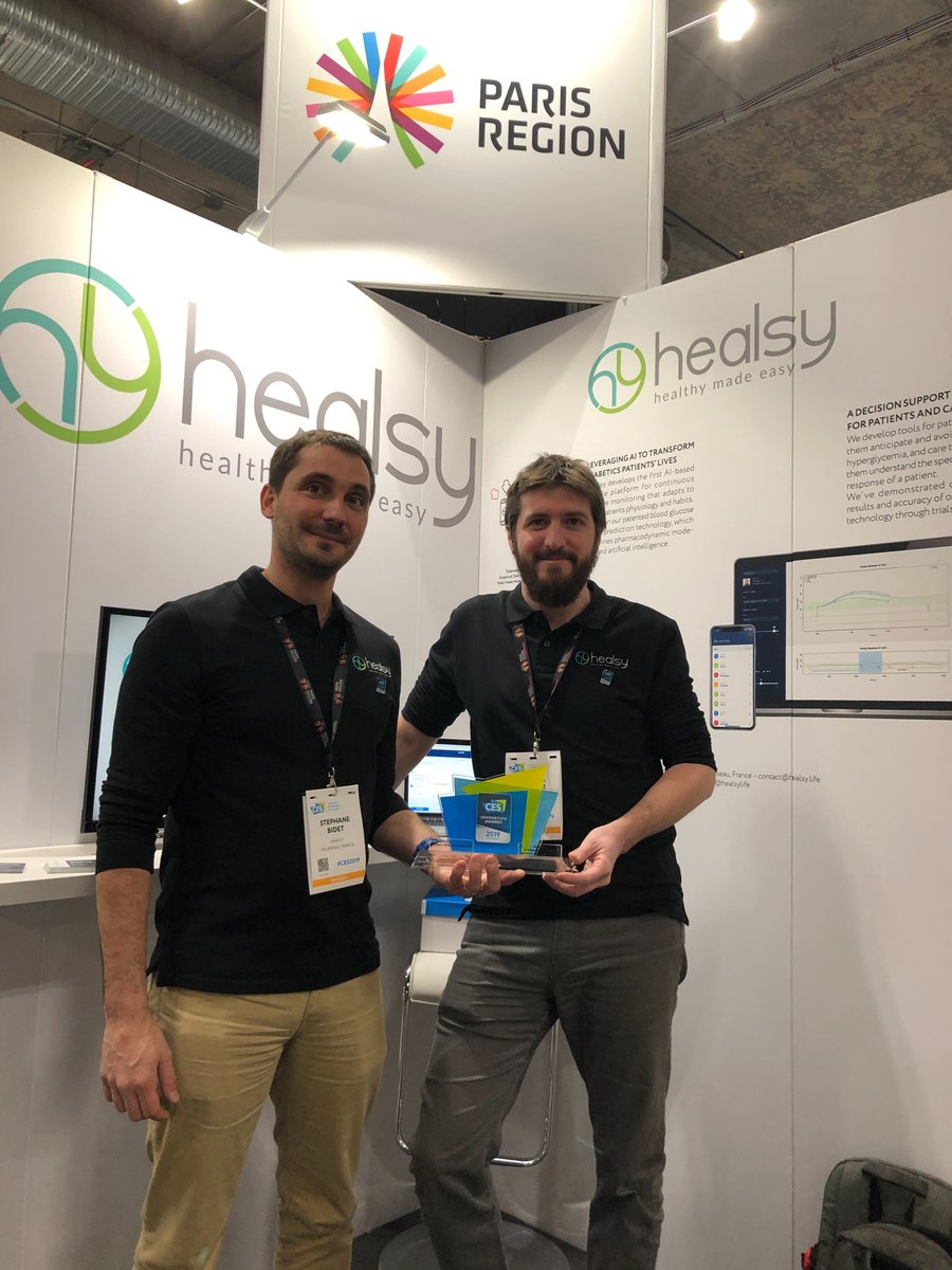 Stephane_Bidet's tweet image. We are so proud of our #CES2019 award for our #AI based blood glucose predictive technology, that we want to share! So come visit us at booth Eureka Park  @ParisRegionNow booth 50463 for a demo :) @healsylife #CESAppliedAI #AI for #Diabetes