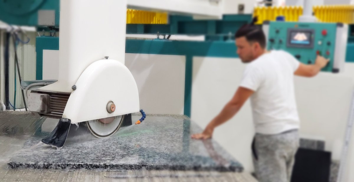 outlet_stone's tweet photo. Still having stone cut by hand? Our new automated Bridge saws getting the job done.  #Granite #Quartz #Kitchen #Bath https://t.co/SkRj3qBFHf