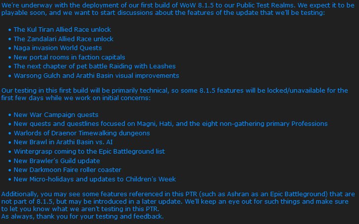 MMO-Champion on Twitter: "Patch 8.1.5 PTR Developers Notes - https://t.co/UUjCrVpUnv / Twitter