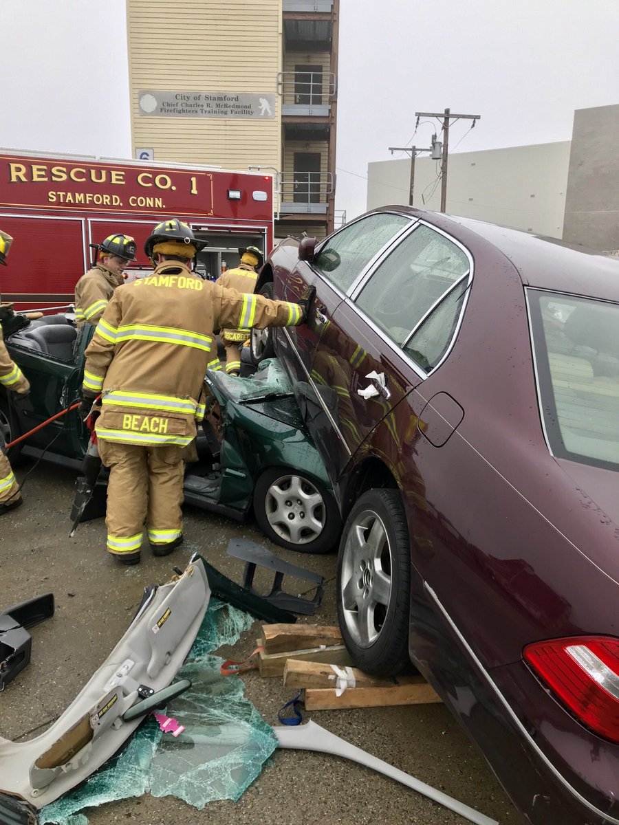 Group 3 firefighters from Engine 5 & Rescue 1 vehicle extrication training this afternoon at the Drill Field.