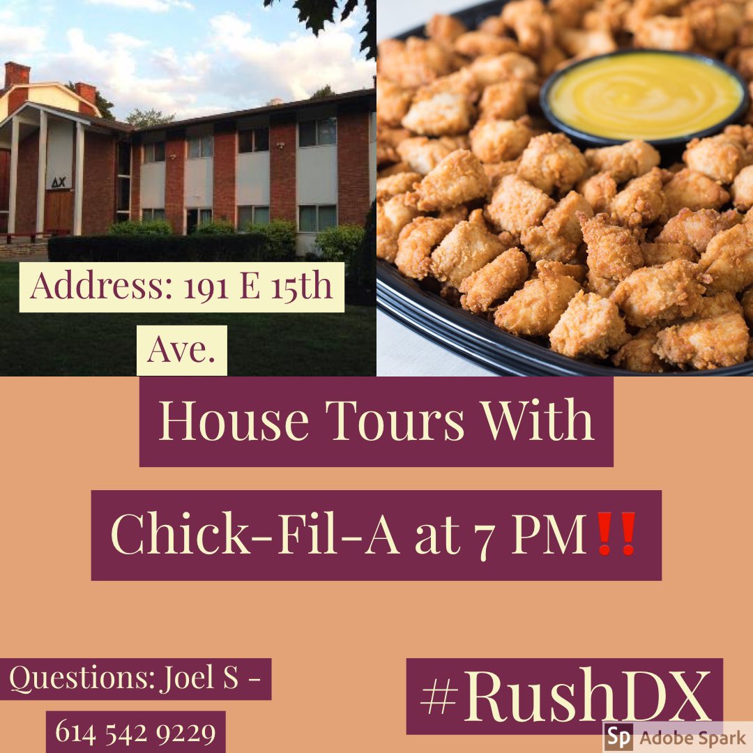 OSUDeltaChi's tweet photo. Second event tonight!! Come get a tour of the Delta Chi house with Chick-Fil-A‼️ #RushDX https://t.co/DCyeXR3K0X