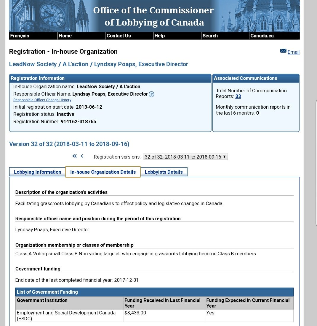 rpoconnor's tweet image. So @leadnowca - which has accepted foreign funding in the past and ran 3rd party campaigns against conservative MPs in the 2015 election - got funding from the Trudeau government despite being incredibly well-financed. Why is the government funding 3rd parties? #onpoli #cdnpoli