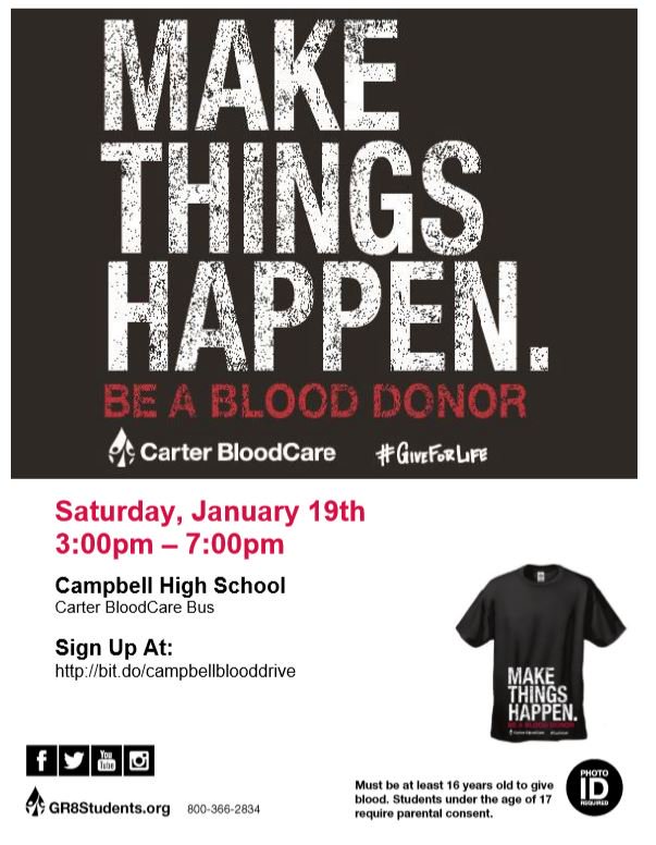 campbellindians's tweet photo. Blood Drive January 19th https://t.co/W3MQR2uS2a