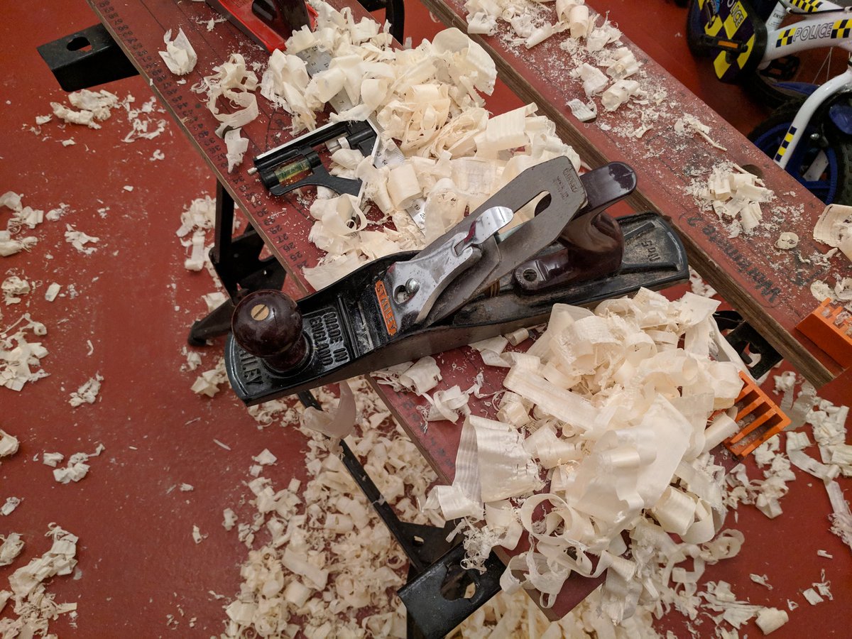 david_crozier's tweet image. Tonight's task. Hand planing up the four legs I glued at the weekend with my No5 Stanley Bailey Bench Plane so they are smooth, square and of uniform dimensions in readiness for marking and chiselling out the mortice holes. #handmadebench #nopowertools #project @Paul_A_Sellers