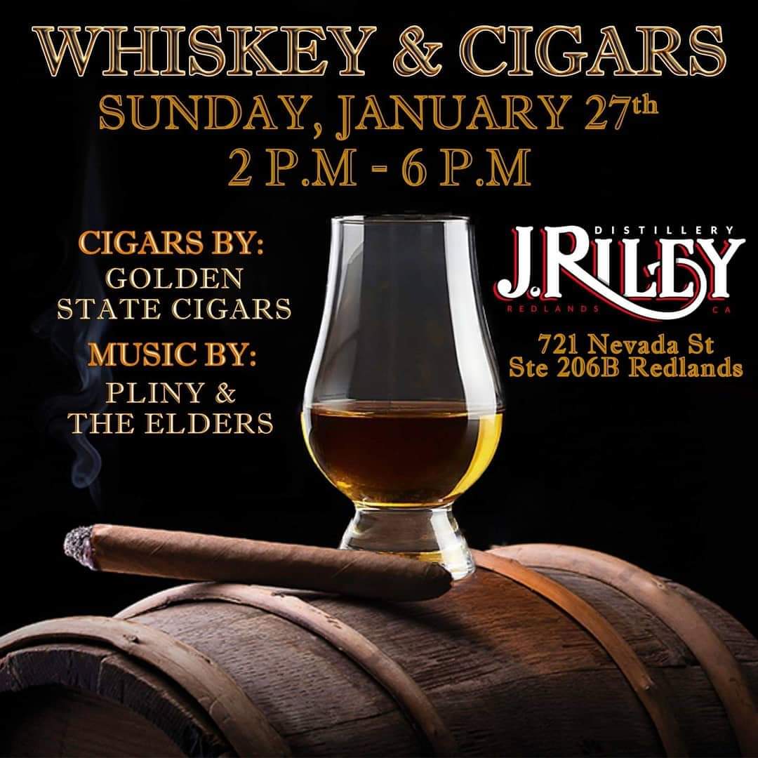 Join us January 27th for Whiskey &amp; Cigars and live music from Pliny &amp; The Elders! #inlandempire   #cigarsandwhiskey #redlands