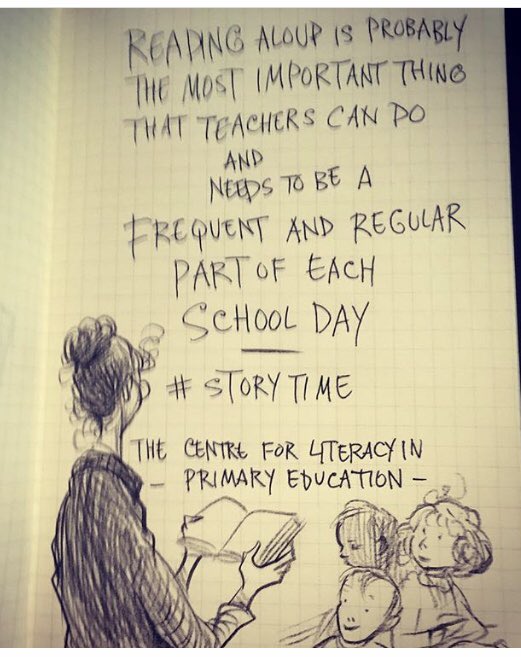 Loujs's tweet photo. In 2016 @chrisriddell50 illustrated the โreading aloudโ page from our @clpe1 Reading for Pleasure booklet... #ReasonstoReadAloud https://t.co/AmpJSpDqnG