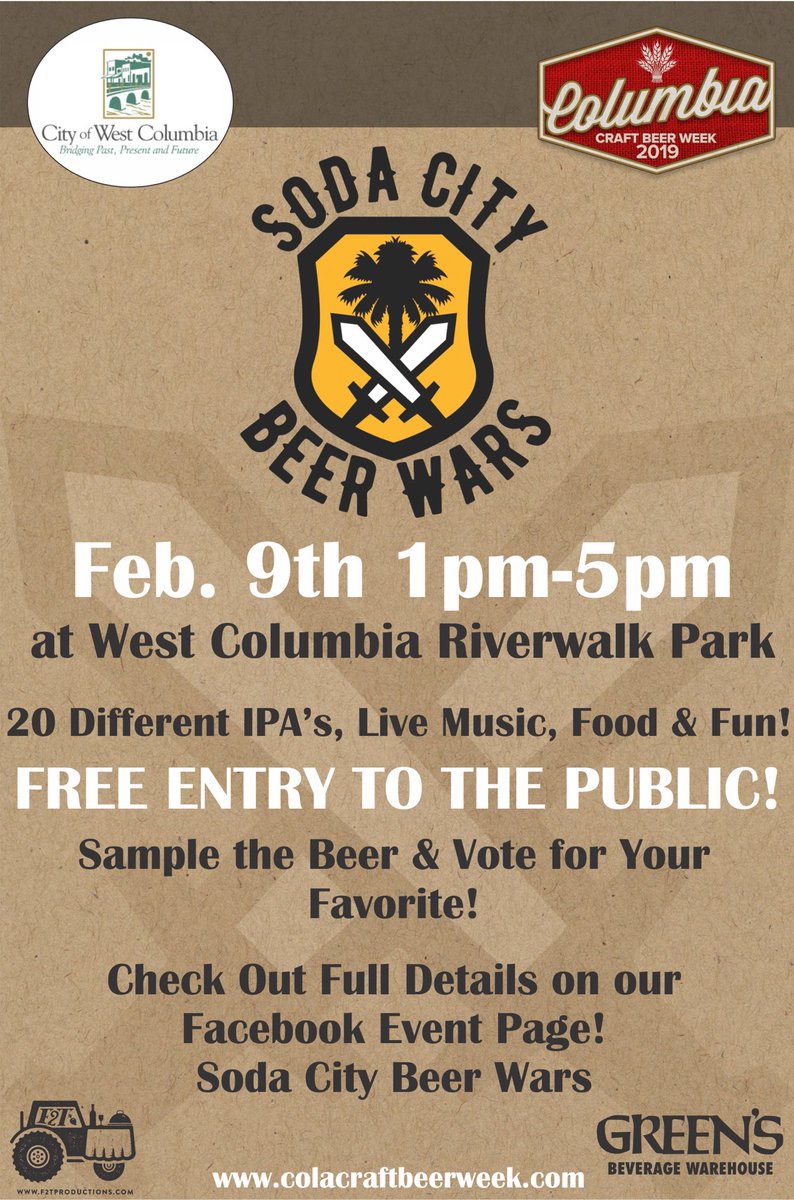 ColaBeerWeek's tweet image. Columbia Craft Beer Week is back for 2019! We kick it all off w/ our Blind IPA Tasting Event @SodaCityBeerWar w/ @F2TProductions !