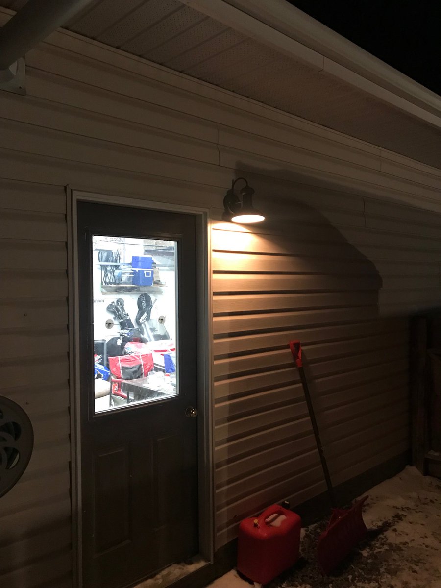 WatchDawg39's tweet photo. It took 1.5 years, 3500 Bud Light, and a few jars of Captain Mo but ⁦@flecker7⁩ finally got the light installed for the side garage door. #busy https://t.co/hFbPTN5hWN