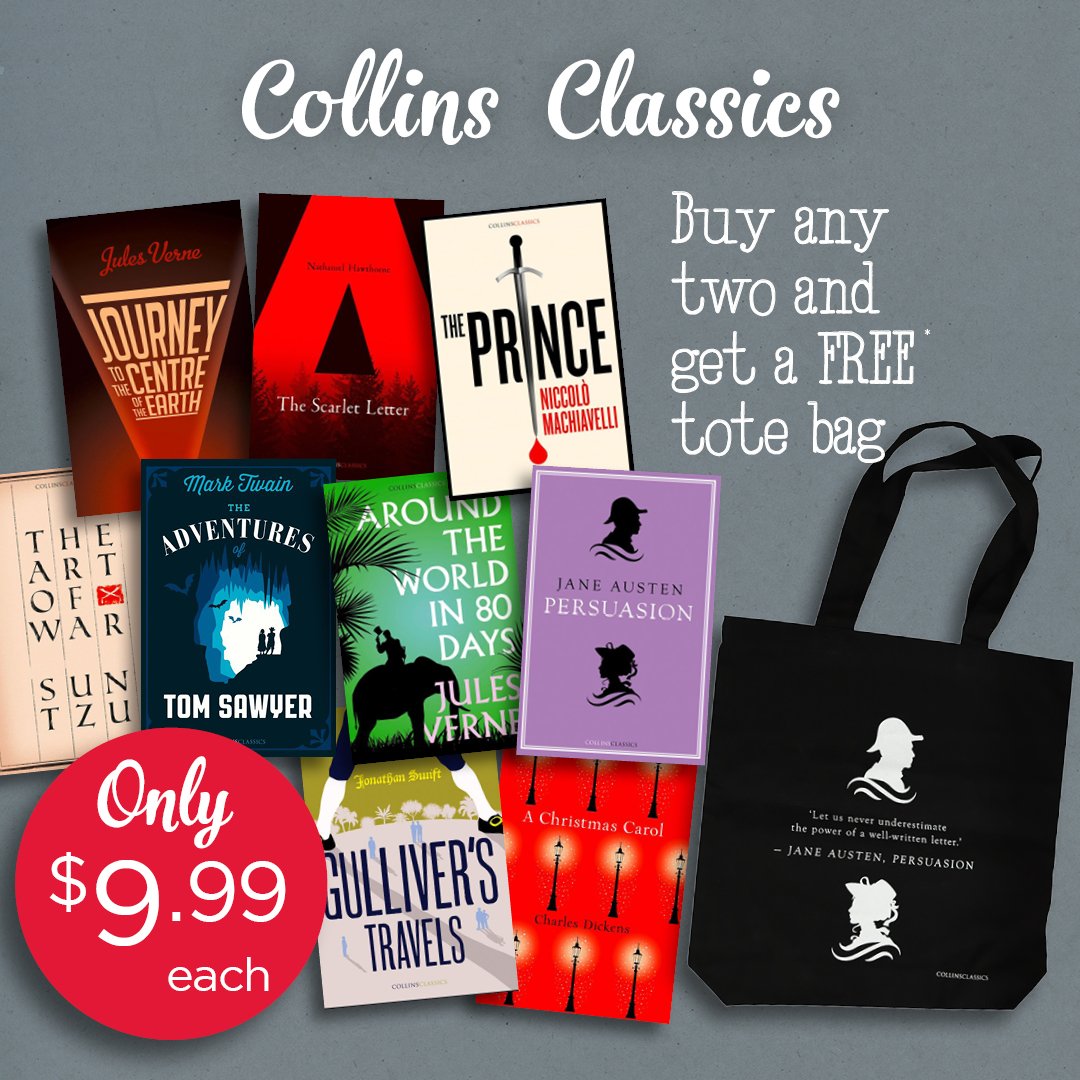 DymocksNtrlBay's tweet photo. Buy any two Collins Classics and get a free tote bag! Don't miss out!
#Books #Dymocks #Booklovers #CollinsClassics https://t.co/6dHWIuuYUu