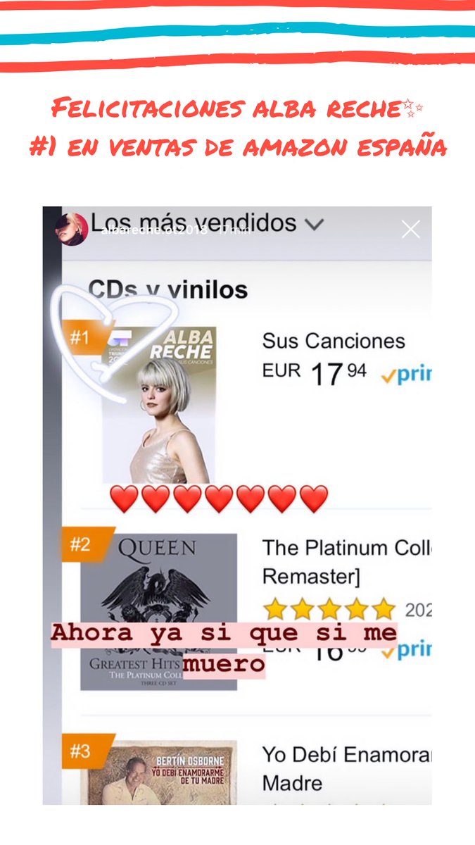 AlbaRechePeru's tweet photo. Y nosotras nos morimos junto a ti!!!! ❤️❤️✨ y todo lo que se está por venir!! Esto no lo para nadieeee... de acá hasta conquistar el universo, te lo ganaste!!! Por tu voz, por tu luz, por tu corazón, por ser simplemente TÚ❤️✨
#LatamUnidaPorAlbaReche
#AlbaRecheTop1Amazon https://t.co/ah4lrYPvtn