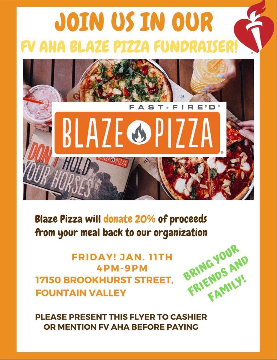 fvhsaha's tweet photo. Welcome back to the New Year! Our Blaze Pizza Fundraiser is this Friday! Come out! https://t.co/krZkADXKxX