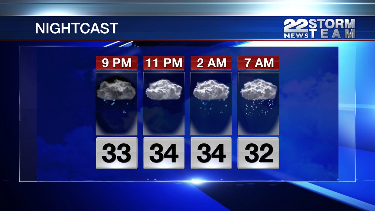 Areas of freezing rain this evening, snow showers Wednesday morning. We'll get you ready for the morning commute, on 22News at 10 on The CW Springfield and 22News at 11pm. wwlp.com/wx