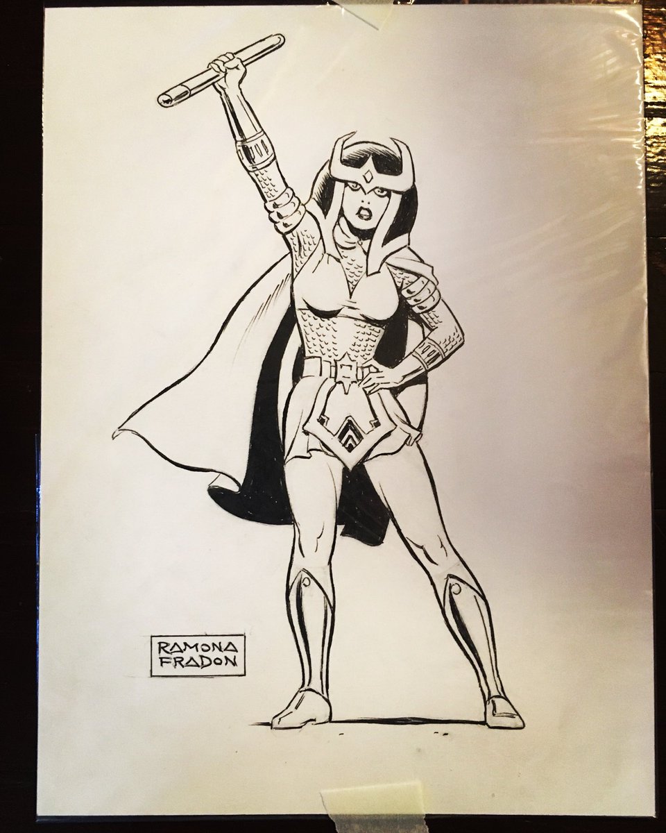 Christmas present to myself arrived today! Inspired by my visit to the @dccomics archives where I saw a Ramona Fradon Aquaman & remembered I’d heard she was taking commissions so I commissioned  Big Barda in honor of finishing writing Issue One of THE FEMALE FURIES #ramonafradon