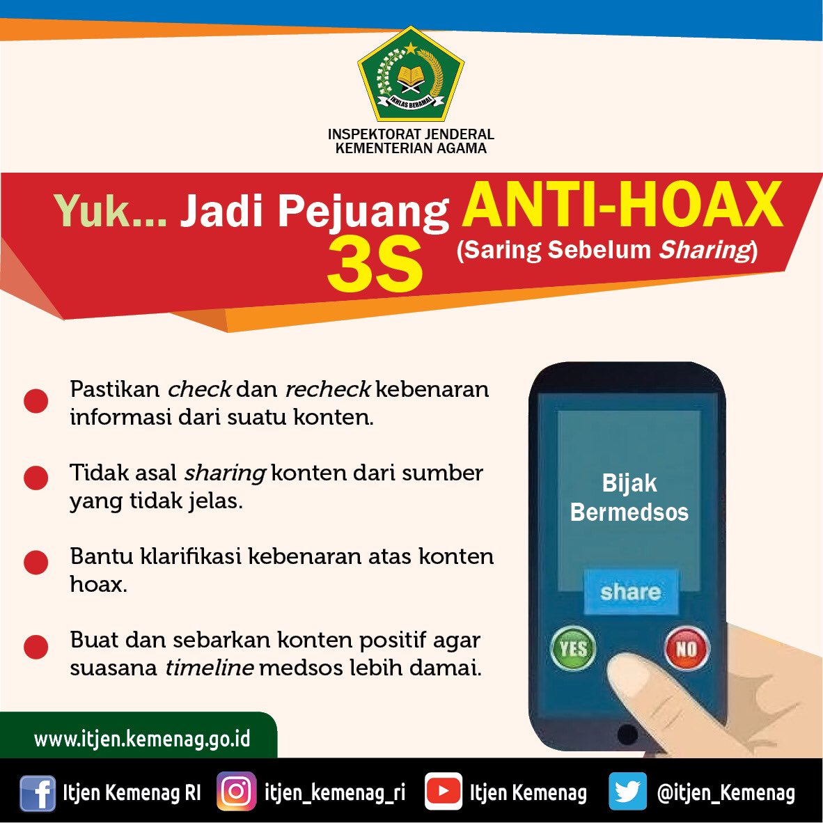 PendisKemenag's tweet photo. #sahabatpendis mari bersikap bijak dengan informasi yang kita terima. Penting untuk menyaring apa yang kita terima.
@Kemenag_RI @PPesantren @kskkmadrasah @gtk_madrasah
#pendidikanislam #pendis #madrasah #pesantren #santri #gpai #gurumadrasah #ptki #ptkin https://t.co/Fk0pRG3DUh