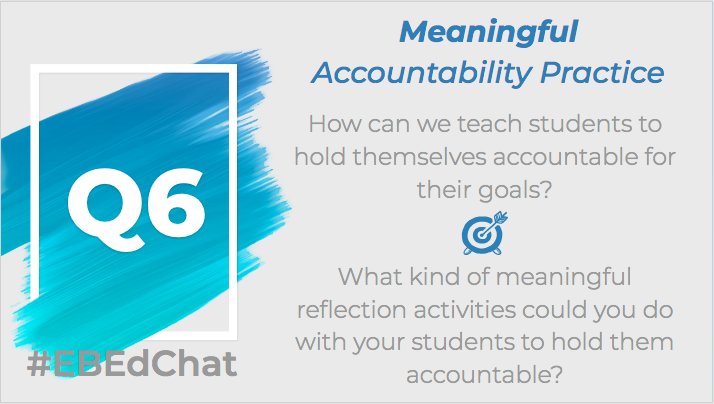 Q6! We’ve probably all been guilty of this at some point- having students set goals, then never formally revisiting them. It’s important to remember that follow up is just as important as setting the goal in the first place. #EBEdChat