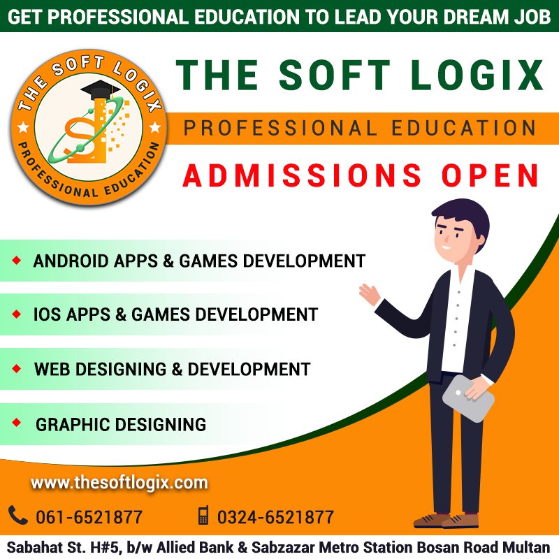 TheSoftlogix's tweet photo. Get #Pofessional #Education to Lead your Dream #Job. Admission Open For :
 - #Android #Apps Development
 - #Games #Apps Development
 - #IOS #Apps Development
 - #Web #Desiging
 - #Graphic #Desiging. Contact us for more details. 
 #thesoftlogix https://t.co/m5qRdaYOZY