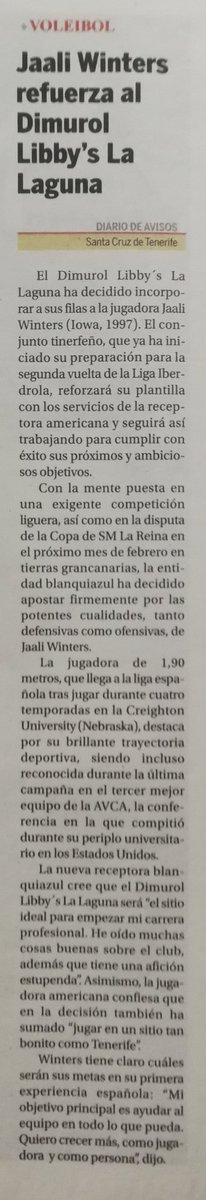 ⭐ El <a href="/CVHaris/">Club Voleibol Haris</a> <a href="/FachadasDimurol/">Fachadas Dimurol</a> <a href="/Libbyscanarias/">@libbyscanarias🇮🇨</a> #LaLaguna se refuerza con la norteamericana <a href="/JaaliWinters/">jaali</a>

🌟 Se incorpora al equipo con la vista puesta en la segunda vuelta de la #SuperLigaFemenina <a href="/iberdrola/">Iberdrola</a> <a href="/RFEVB/">Real Federación Española de Voleibol</a> y la fase final de la #CopaDeLaReina

⭐ ¡Bienvenida!