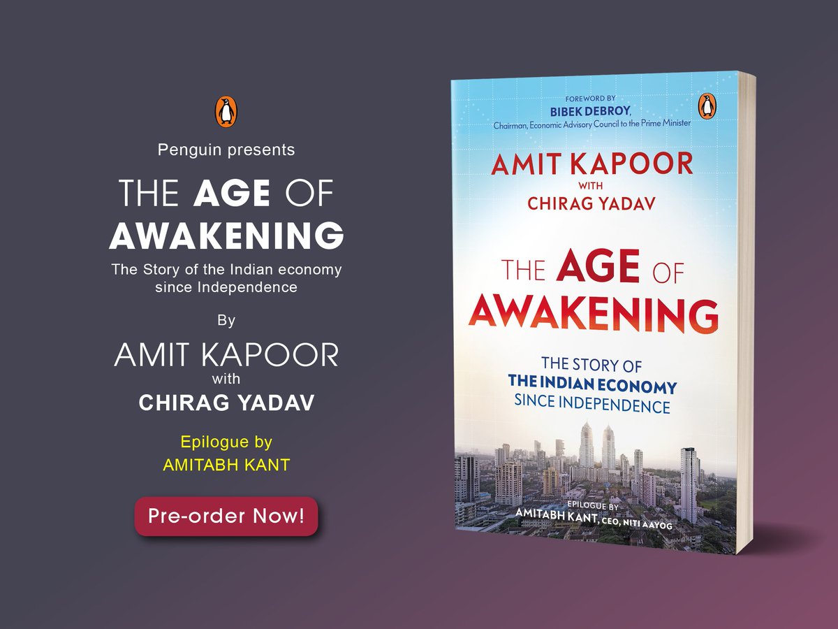 Honored that <a href="/amitabhk87/">Amitabh Kant</a> has written the epilogue for my forthcoming book "The Age of Awakening: The Story of Indian Economy Since Independence" co-authored with @chirag_yadav and published by <a href="/PenguinIndia/">Penguin India</a> <a href="/penguinrandom/">Penguin Random House 🐧🏠📚</a>. Pre-order at amazon.in/Age-Awakening-…