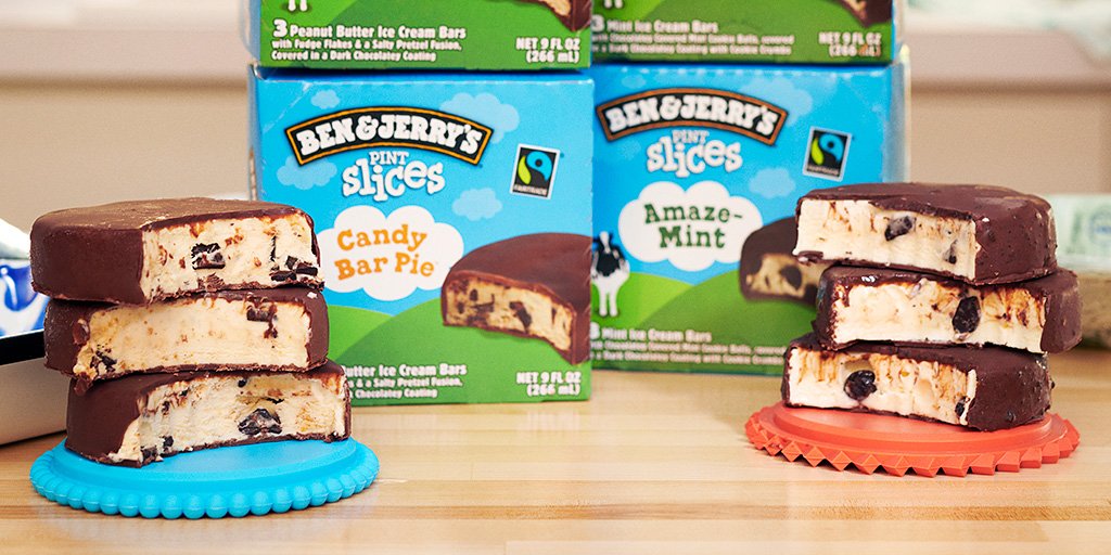 benandjerrys's tweet photo. ICYMI: Today we welcomed two new members to our Pint Slices family. Please meet AmazeMint and Candy Bar Pie! Check them out here >> https://t.co/zyzdySUya9 #peaceloveicecream https://t.co/mOMVca7JHu