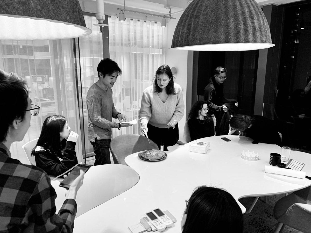 beanburo's tweet photo. Celebrating La Galette des Rois (The French King Cake): The youngest person hid under the table to name which slice of cake would go to which person, and the person who found the figurine was crowned king! 🤴😂 https://t.co/az2kJ2VSGw