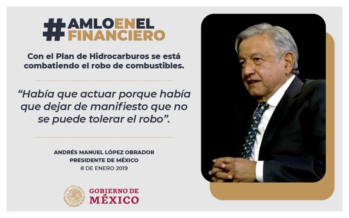 GobiernoMX's tweet photo. ⚫️ #AMLOenElFinanciero | En el #GobiernoDeMéxico hay cero tolerancia para actos de corrupción.

El robo de combustible nos costaba más de 60 mil millones de pesos al año. Eso se acabó. https://t.co/H1uZ3m1QvV