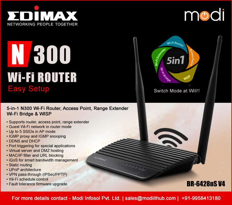 Modiinfosol's tweet photo. BR-6428nS V4 is a #300Mbps high-speed 5-in1 multi-function Wi-Fi solution which supports #IEEE 802.11b/g/n #standards and provides significantly improved #coverage with the High-gain #antenna for detail visit: https://t.co/x4PE3MQm6W https://t.co/zu8SPZMQs3