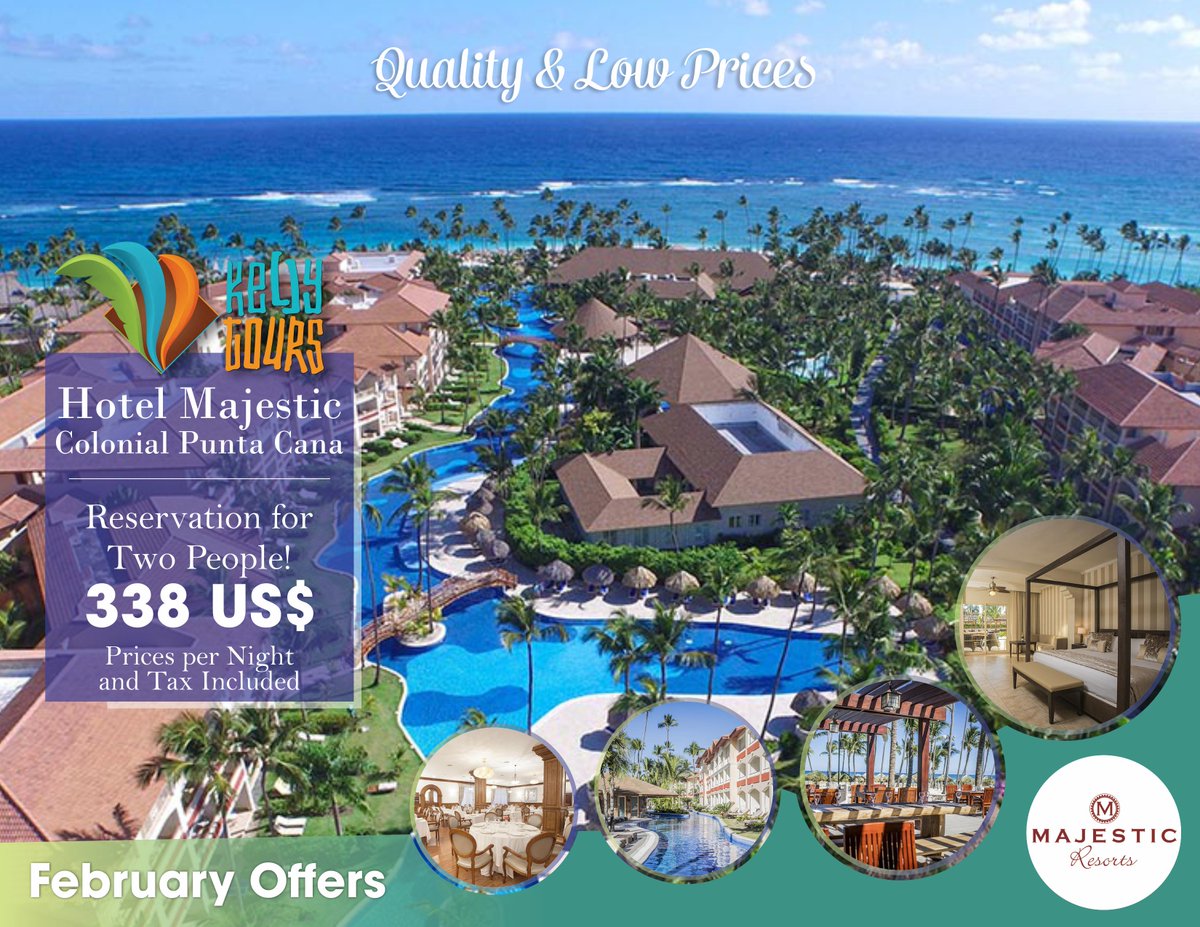 Kelly Tours DR is responsible for making this possible for you with this incredible offer for the month of February.

Direct link to reserve/ Enlace directo para reservar
kellytoursdr.com/hotels/majesti…
.
#kellytoursdr #majestichotel #majesticresorts
#majesticcolonial #majesticcolonialpc