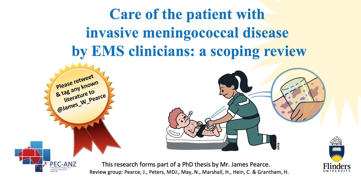 Can you help? A scoping review on the care of a patient with invasive #meningococcal disease by #EMS clinicians. Part of research to combat this deadly disease. Please RT & tag any known literature to @James_W_Pearce. Thanks! #sepsis #paramedic #systematicreview #scopingreview