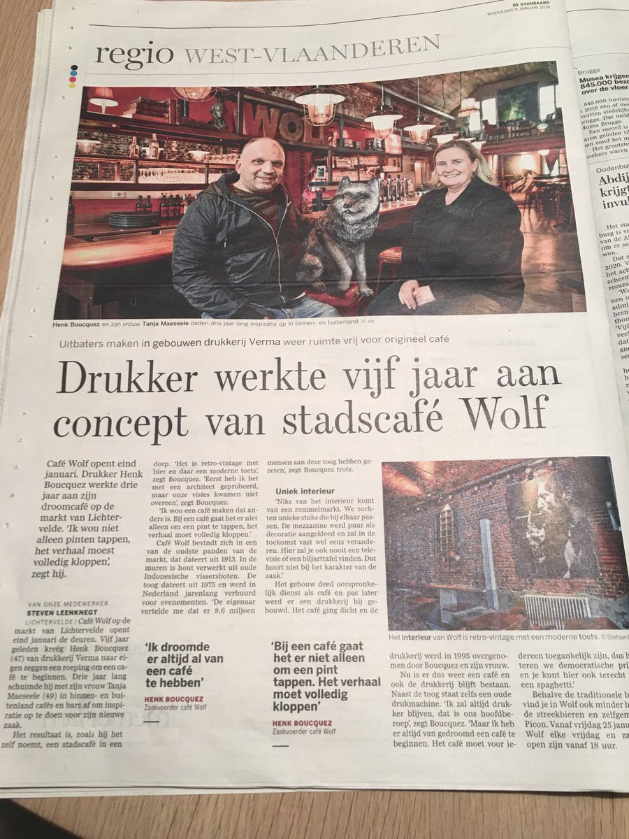 Moment van de dag. Henk en Tanja openen stadscafe De Wolf in Lichtervelde op de Markt. Op plaats waar mijn overgrootvader Modest en grootvader Urbain cafe hielden en vader Aurel drukte. Het verhaal is rond. Succes met dit ondernemerschap.