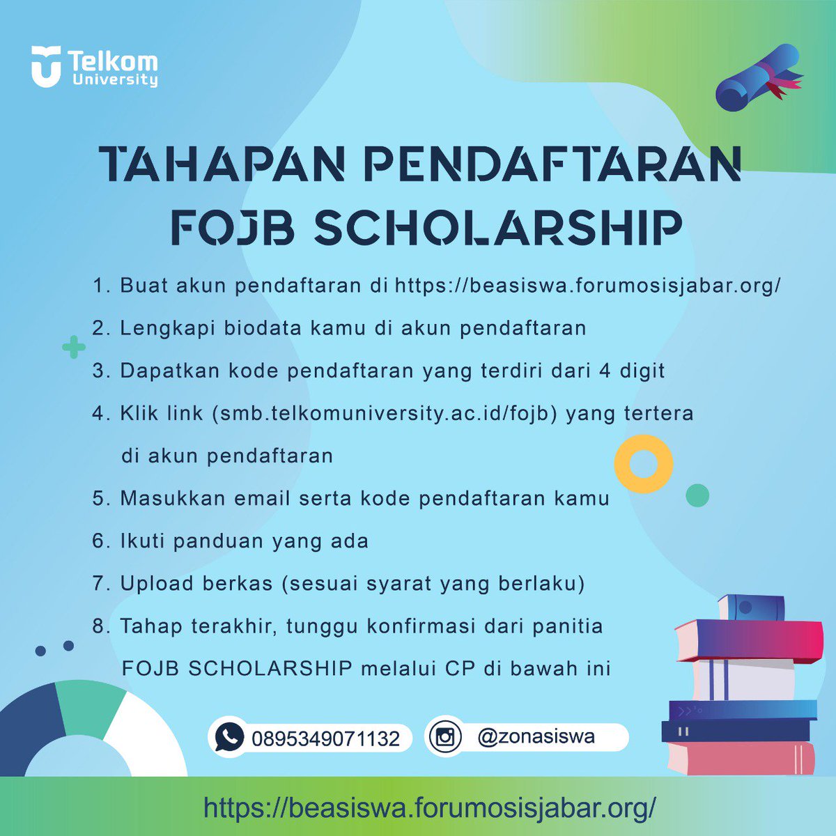 FOJB bersama Telkom University membuka beasiswa bagi para pengurus OSIS se-Jawa Barat melalui program "FOJB Scholarship".

Pendaftaran dibuka pada tanggal 7 Januari 2019 dan GRATIS!

Tunggu apa lagi! Segera Daftarkan dirimu.

#fojbscholarship # fojbxtel-u #telkomuniversity #tel-u