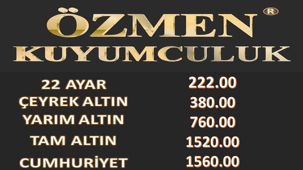 ozmenkuyum's tweet photo. An itibariyle altın fiyatları #an #itibariyle #çeyrek #yarım #tam #ata #lira #cumhuriyet #altın #fiyat #fiyatları #pırlanta #türkiye #antalya #kepez #varsak #gündoğdu #göksu #kuzeyyaka #özmen #ozmen #kuyum #kuyumculuk #kuyumcu #özmenkuyumculuk #follow #me #follow4follow #follow https://t.co/wgD3EcSa1g