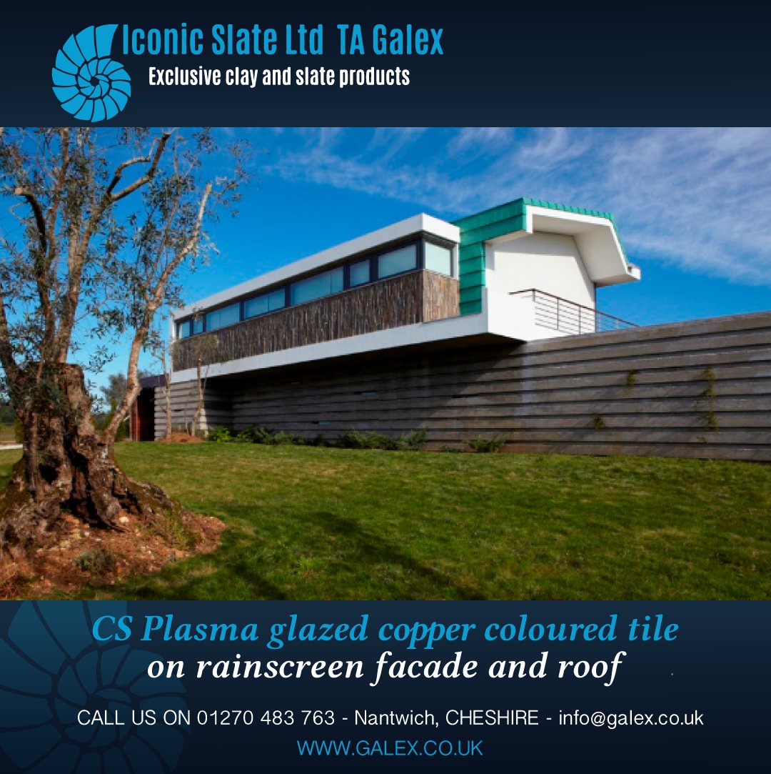 galexltd's tweet image. CS Plasma glazed copper colored tile on rain screen facade and roof.
Call us on 01270 483 763.

#roofing #rainscreensystem #cladding #ventilatedfacades #slateroofing #rooftop #naturalslate #roofingcontractor #roofculture