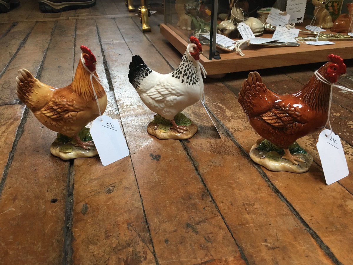 These three hens look wonderful together. They are by John Beswick and from left to right are Buff Orpington, Light Sussex and Rhode Island Red. You can find these on TLC Antiques & Collectables unit. #johnbeswick #hens #bufforpington #lightsussex #rhodeislandred #bakewell