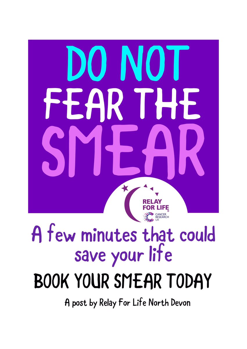 ndrelay's tweet photo. 💜 PLEASE SHARE 💜
Cervical screening is at an all time low. - it’s quick and nothing to be embarrassed about. It can be a bit uncomfortable BUT only for a few moments . This simple test could SAVE YOUR LIFE.  Make you appointment TODAY #DoNotFearTheSmear https://t.co/wmYVcnYTI1