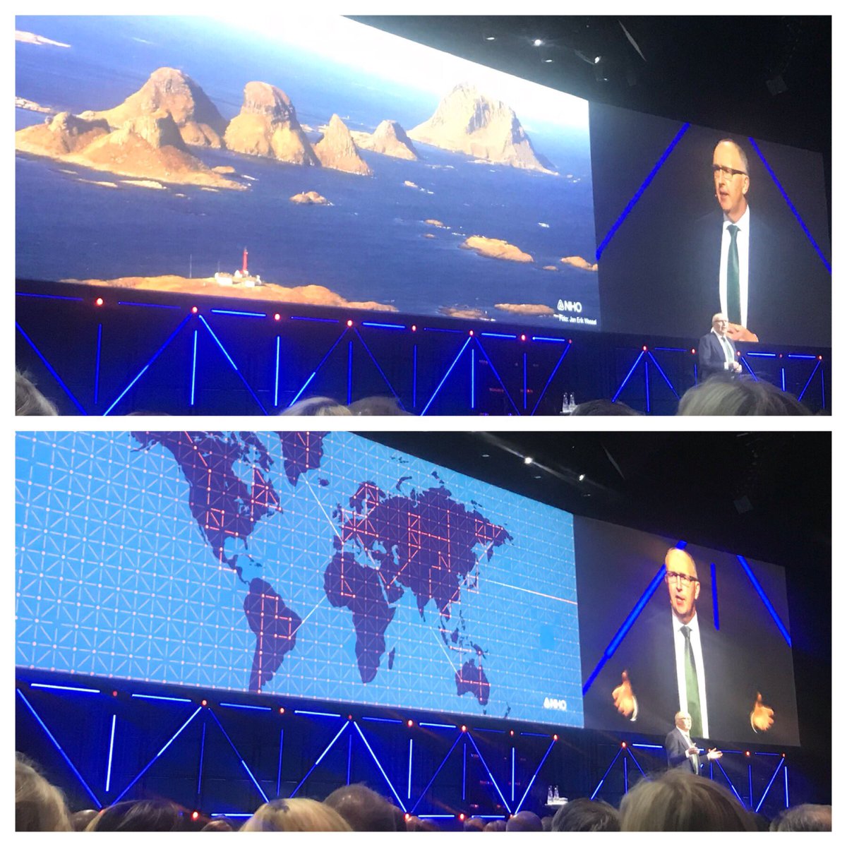 <a href="/NHO_no/">NHO</a> president <a href="/arvid_moss/">Arvid Moss</a> på årskonferanse2019 #viogverden: Nordmenn handla med utlandet lenge før det var enkelt.., grensene må kryssast av varer og ikkje soldatar.., tilgong til marked gjer at eit lite land kan tenkje store tankar🇳🇴🌍