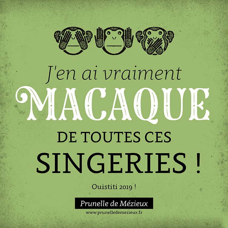 Meilleurs voeux à tous ceux que le witz titille, en compagnie des 3 singes de la sagesse. Toute ressemblance avec les auteurs -Elsa de Saignes, Nadia Geyre et Philippe Poirier- n'est que pure coïncidence ! Un clin d'oeil qu'on plisse à Auguste Derrière…