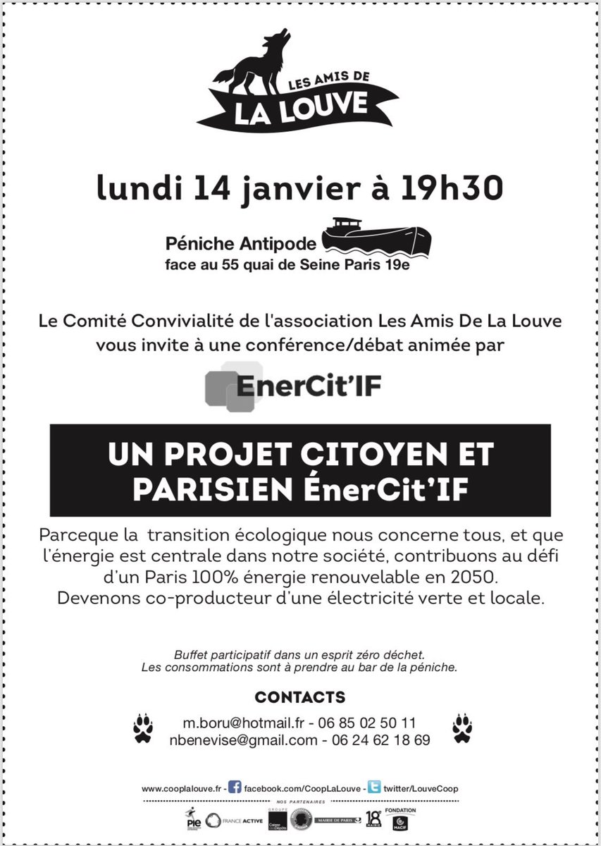 Retrouvez <a href="/enercitif/">Enercitif ☀️</a> lundi prochain sur la péniche antipode à l’invitation des amis de <a href="/LouveCoop/">La Louve</a> à partir de 19h.